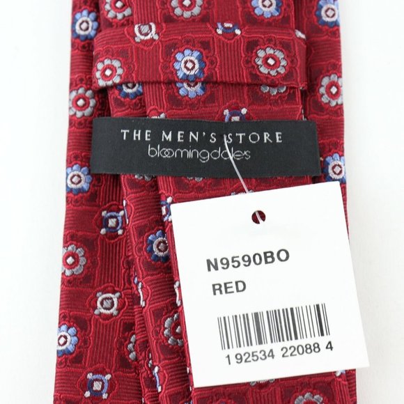 Bloomingdale's The Men's Store, Red and Blue Abstract Silk Men's Neck Tie - Picture 3 of 4